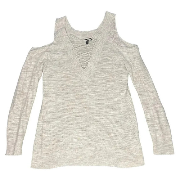 Express Women's XS Gray Cold Shoulder V-Neck Long Sleeve Casual Pullover Sweater - Picture 1 of 3